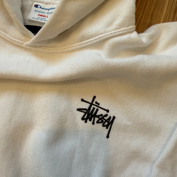 Stüssy x Champion Reverse Weave Hoodie – White – Women’s Small – Japan Exclusive - Picture 3 of 4